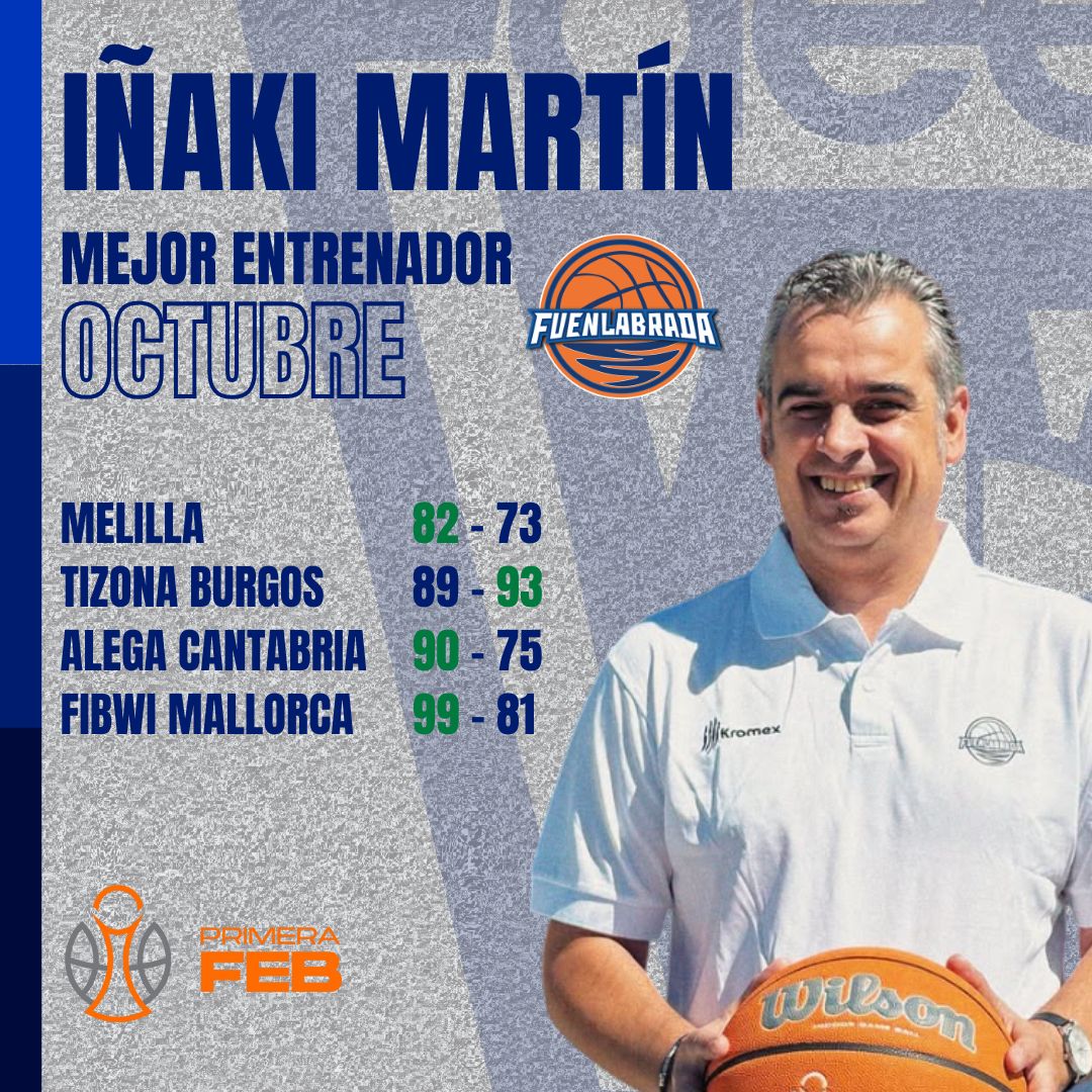 Iñaki Martín Mejor Entrenador del Mes de Octubre-Trofeo AEEB de Primera FEB