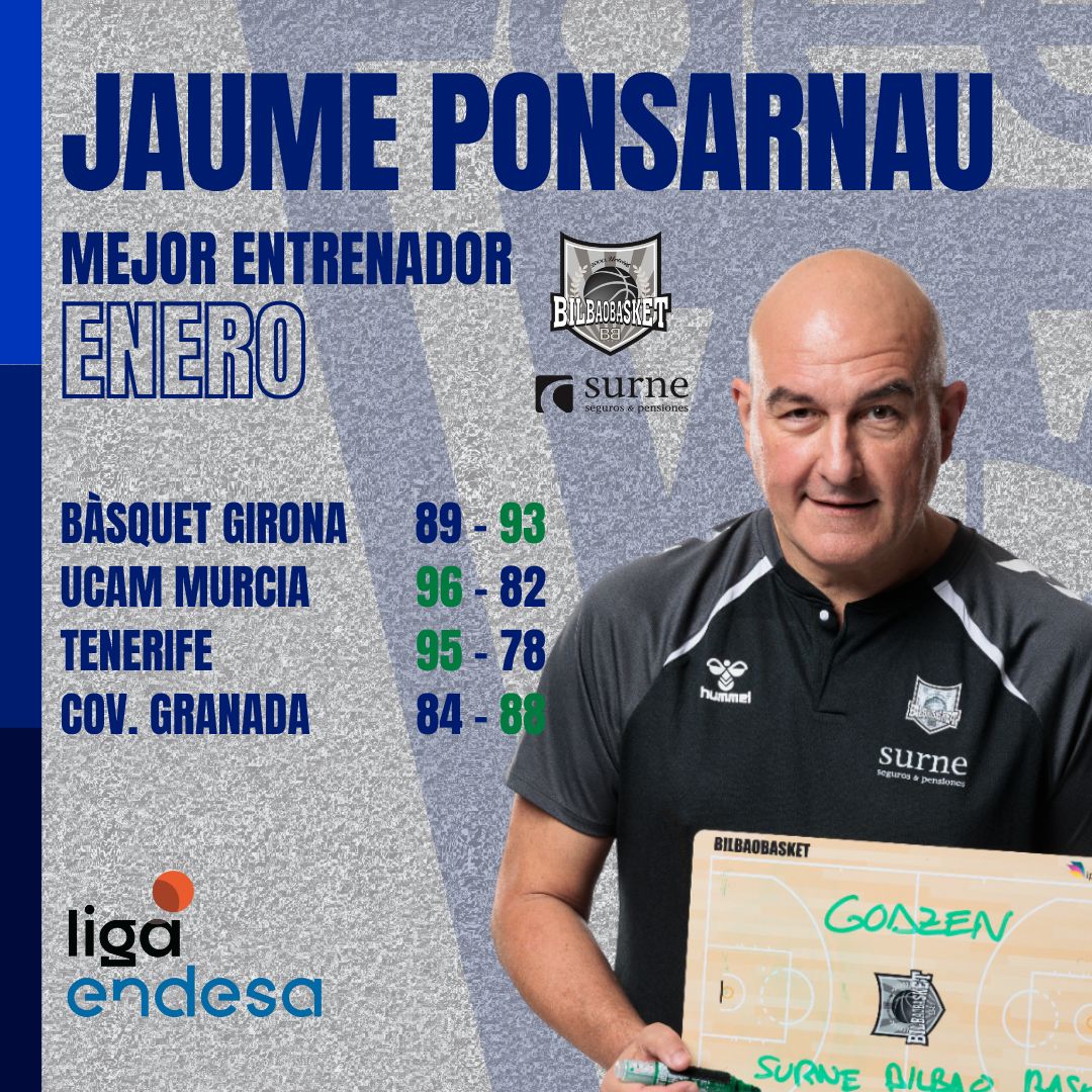 Jaume Ponsarnau, Mejor Entrenador del Mes de Enero-Trofeo AEEB de la Liga Endesa