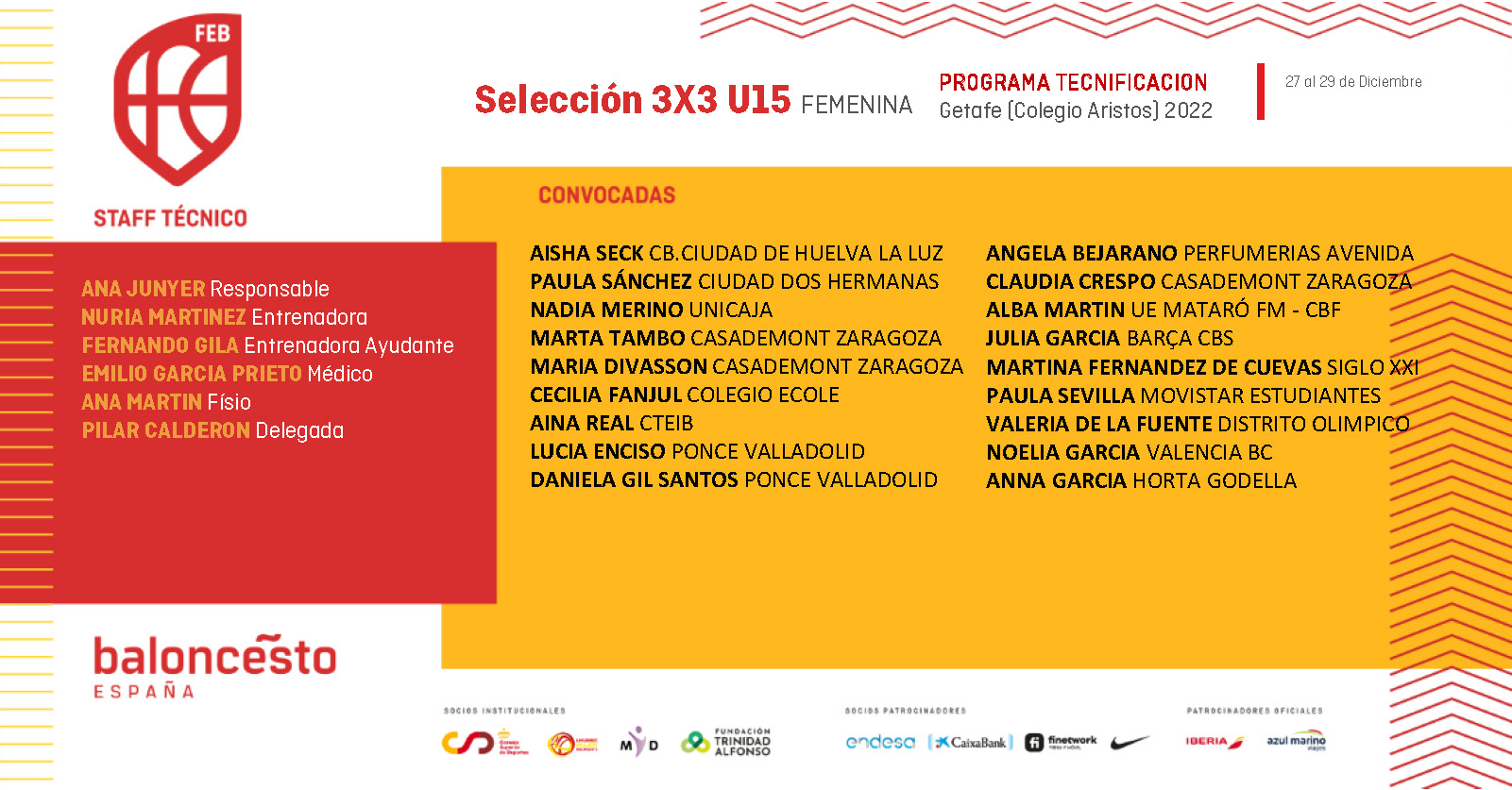 Selección 3x3 U15 Femenina. Programa de Tecnificación (Diciembre 2022)