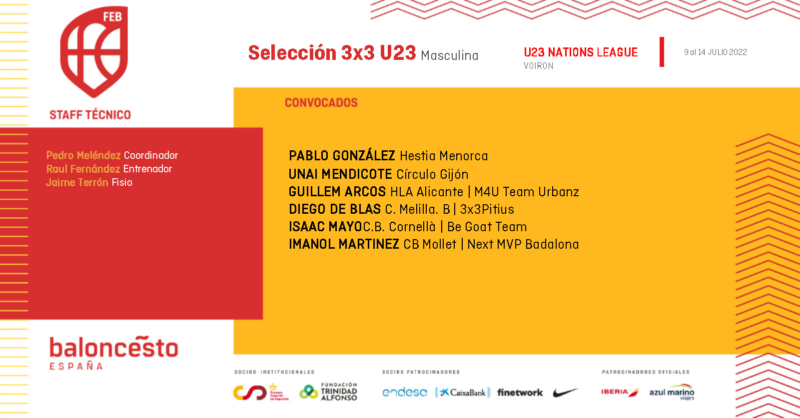 Convocatoria Selección 3x3 U23 Masculina. Nations League (Voiron)